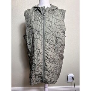 Chicos Green Textured Hooded Vest 2 L Women Lightweight Crinkle Packable Zip